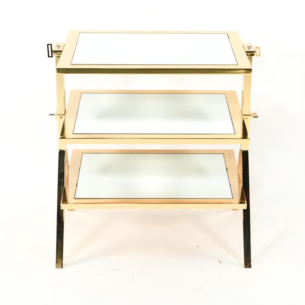 Lorin Marsh Design Three-Tiered Brass and Mirrored Glass Side Table 7