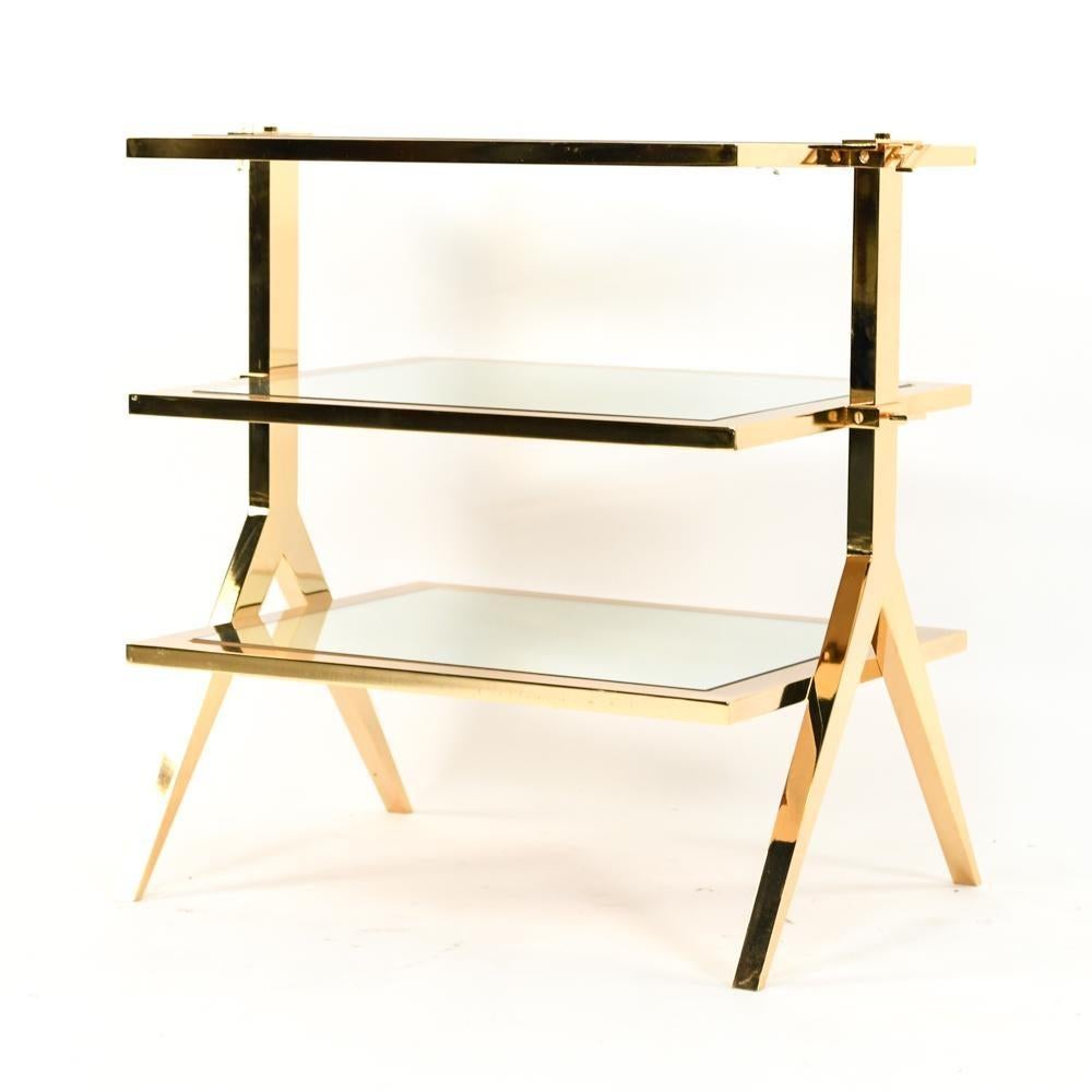 Lorin Marsh Design Three-Tiered Brass and Mirrored Glass Side Table 8