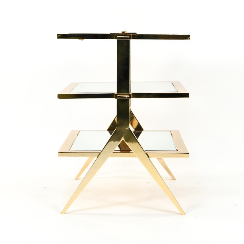 Lorin Marsh Design Three-Tiered Brass and Mirrored Glass Side Table 9