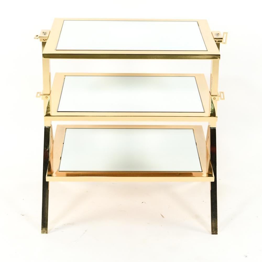 Lorin Marsh Design Three-Tiered Brass and Mirrored Glass Side Table 10