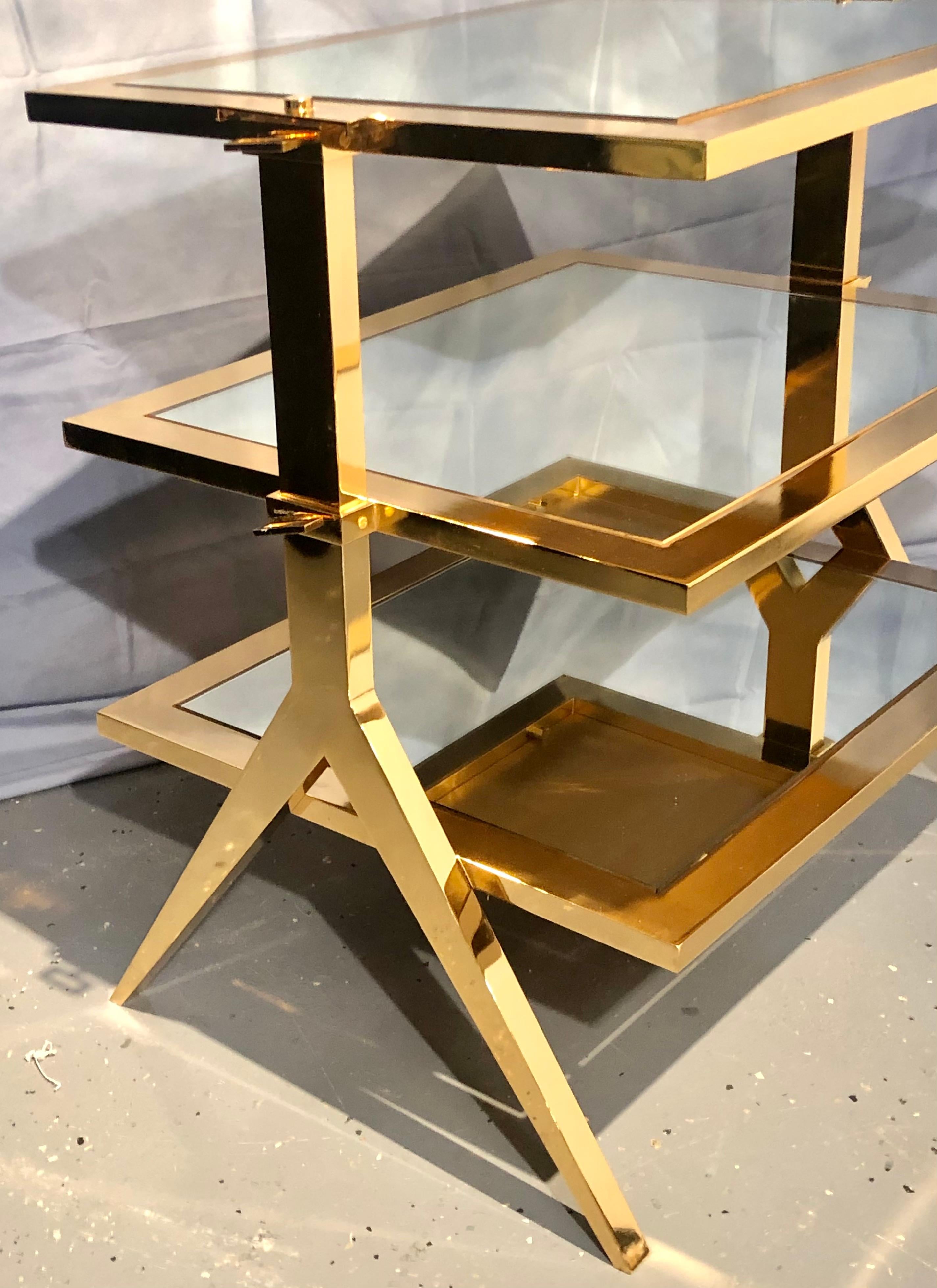 Lorin Marsh Design Three-Tiered Brass and Mirrored Glass Side Table 2
