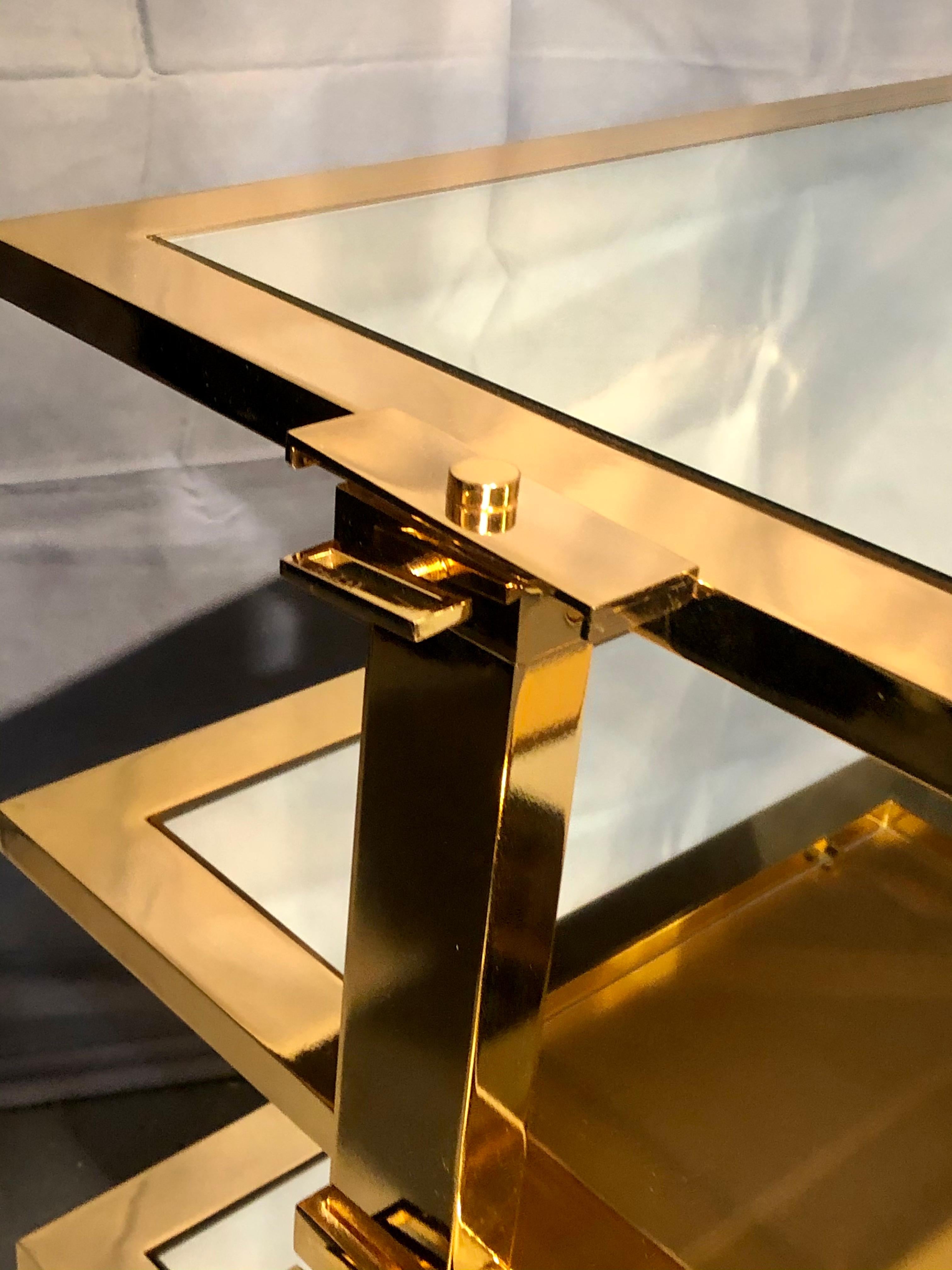 Lorin Marsh Design Three-Tiered Brass and Mirrored Glass Side Table 3