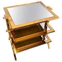 Lorin Marsh Design Three-Tiered Brass and Mirrored Glass Side Table