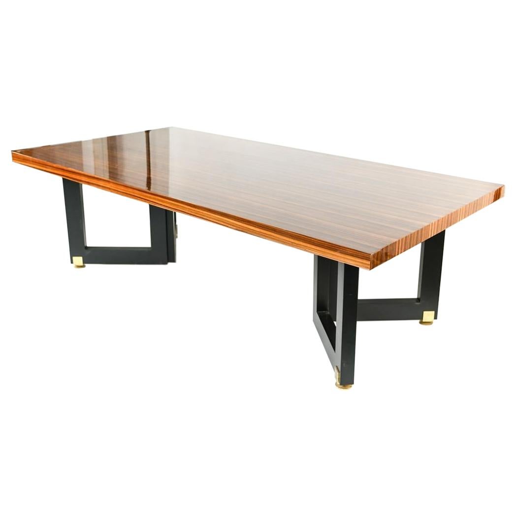 Lorin Marsh Dining Conference Table Smorgasbord Lacquered Zebra-Wood and Brass For Sale