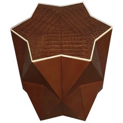 Lorin Marsh Embossed Leather Faux Goat Skin Bone Inlay Geometric Star Side Table