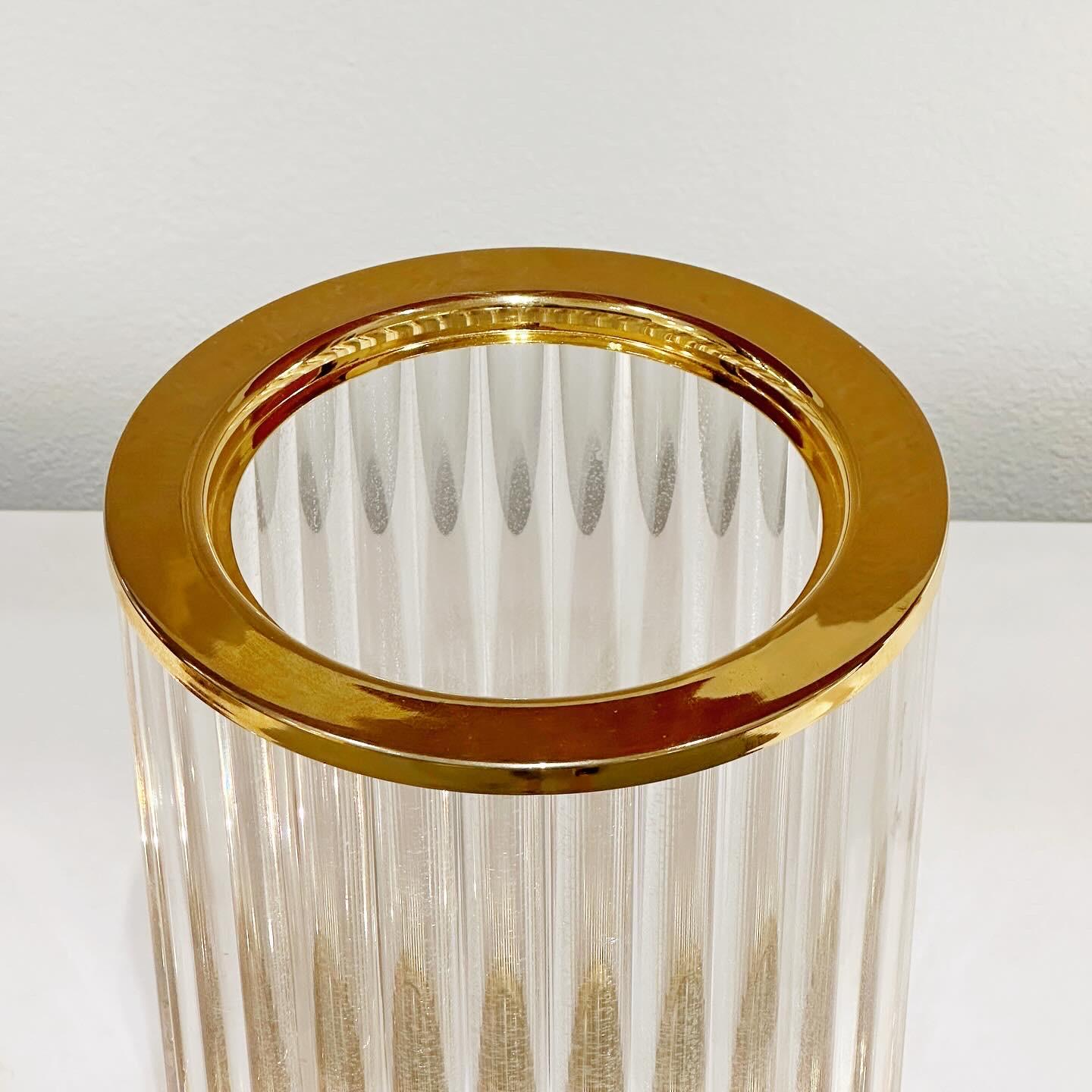 Italian Lorin Marsh Fluted Lucite Ice Bucket with Gold Plated Lid and Trim, ca 1970s For Sale