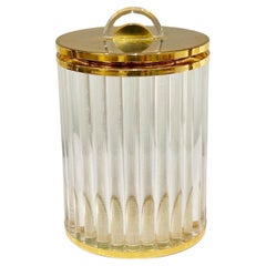 Secchiello per il ghiaccio in lucite scanalata di Lorin Marsh con coperchio e finiture placcate oro, anni '70 ca.