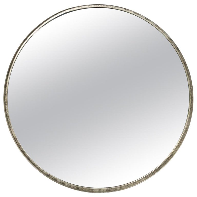 Lorin Marsh MidCentury Modern Minimalist Steel Distressed Round Mirror For Sale at 1stDibs