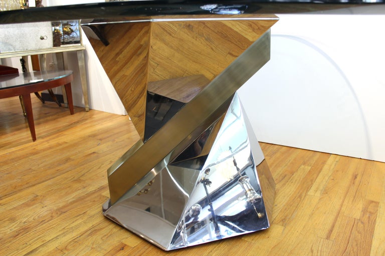 Lorin Marsh Modern Chrome Base Dining Table with Glass Top For Sale at ...