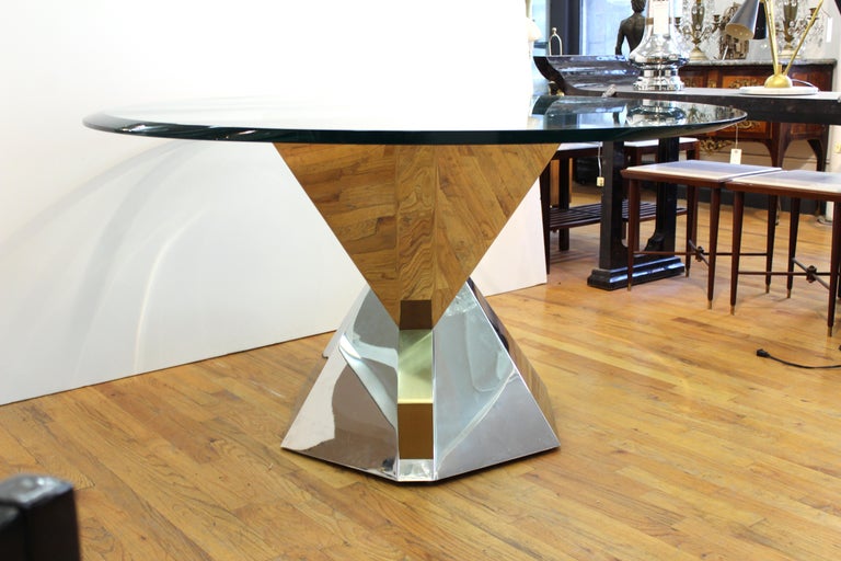 Lorin Marsh Modern Chrome Base Dining Table with Glass Top For Sale at ...