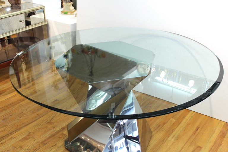 Lorin Marsh Modern Chrome Base Dining Table with Glass Top For Sale at ...