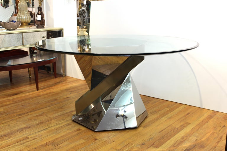 Lorin Marsh Modern Chrome Base Dining Table with Glass Top For Sale at ...