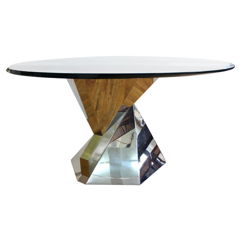 Lorin Marsh Modern Chrome Base Dining Table with Glass Top For Sale at ...