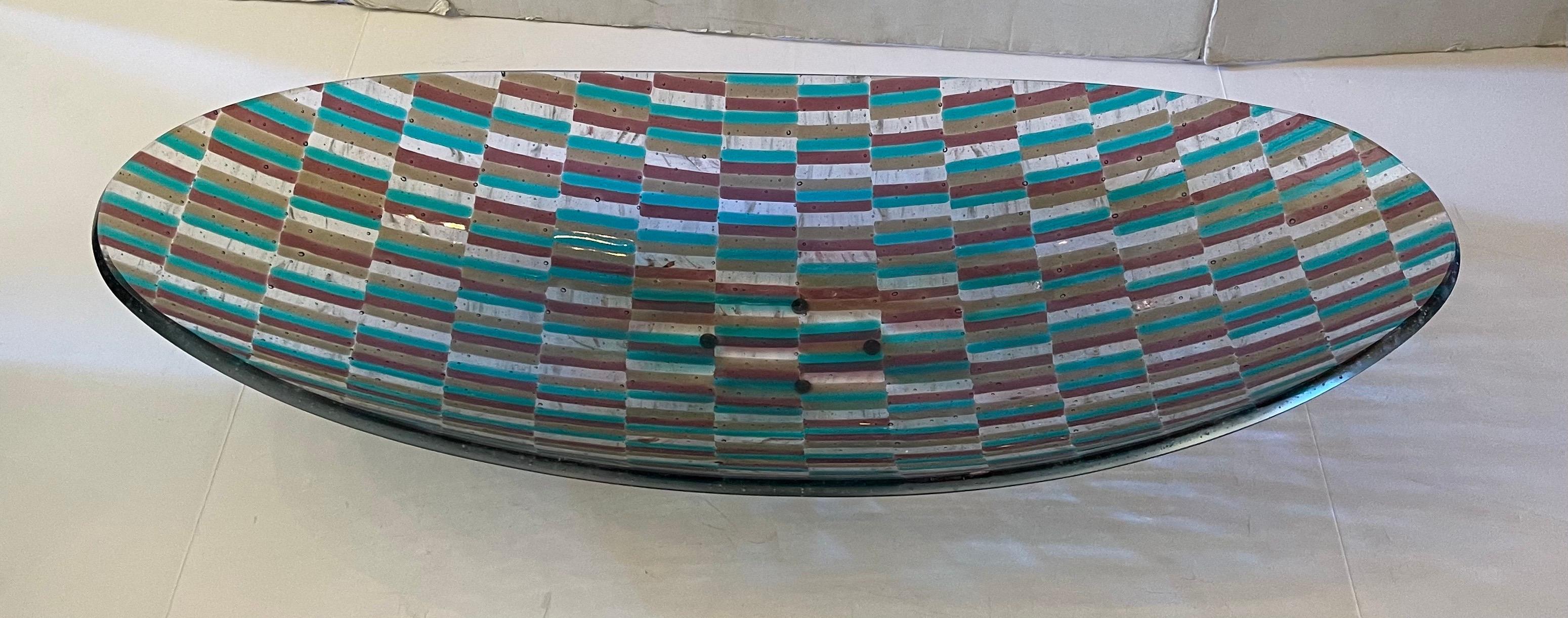 A wonderful Lorin Marsh modern contemporary elongated patch art glass Murano centerpiece
Measures: 28