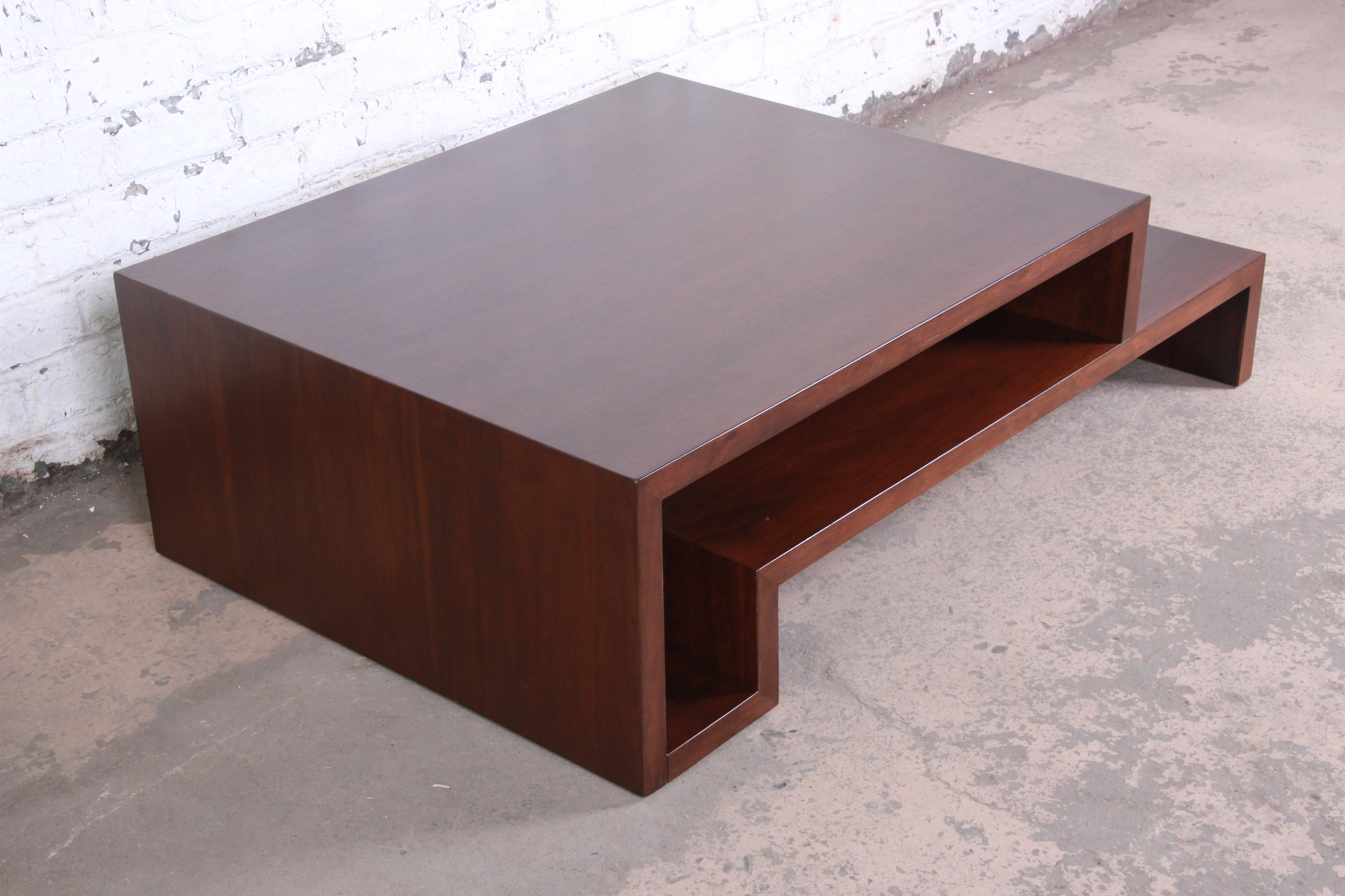 Late 20th Century Lorin Marsh Modern Walnut Two-Tier Coffee Table, Newly Refinished