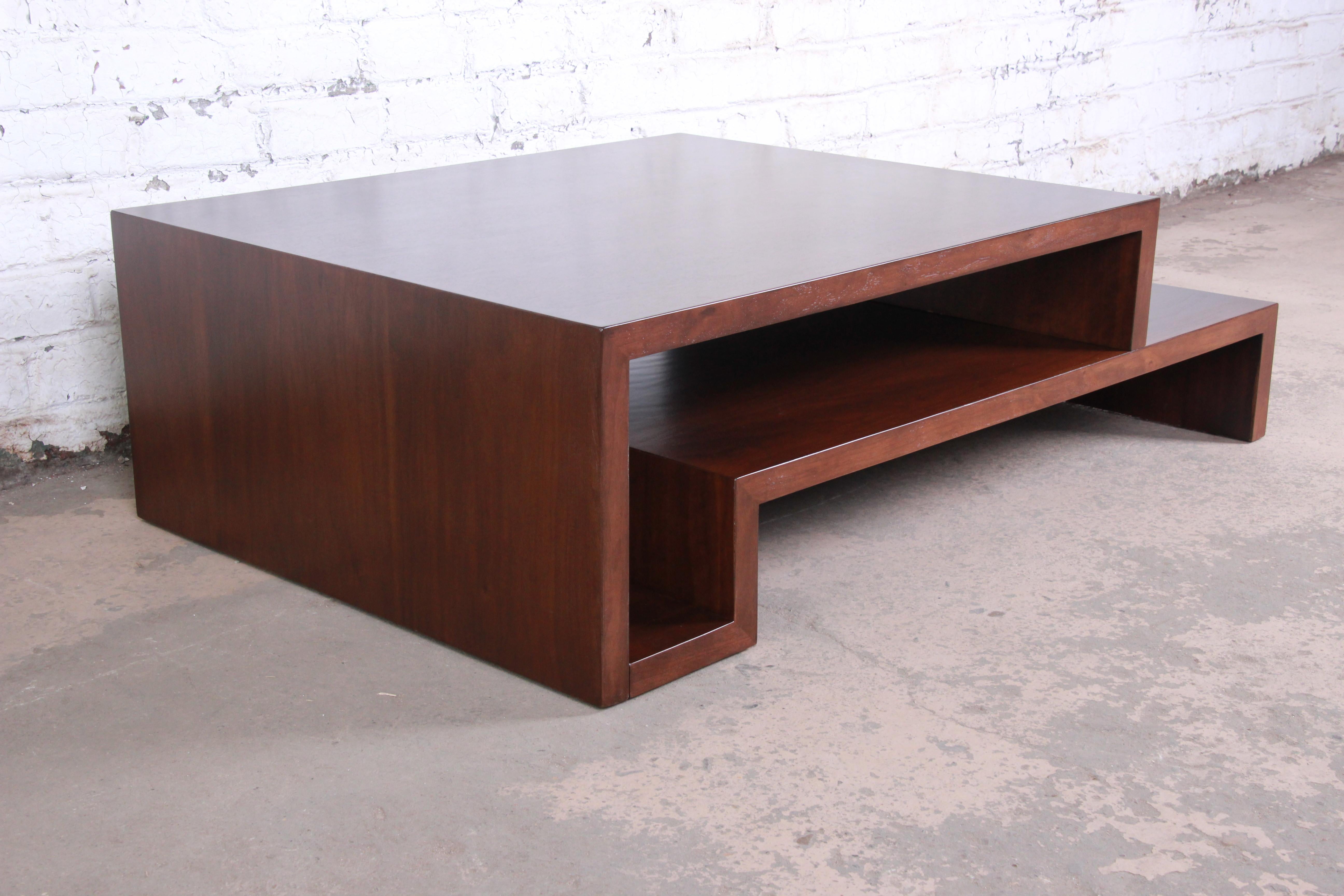Lorin Marsh Modern Walnut Two-Tier Coffee Table, Newly Refinished 1