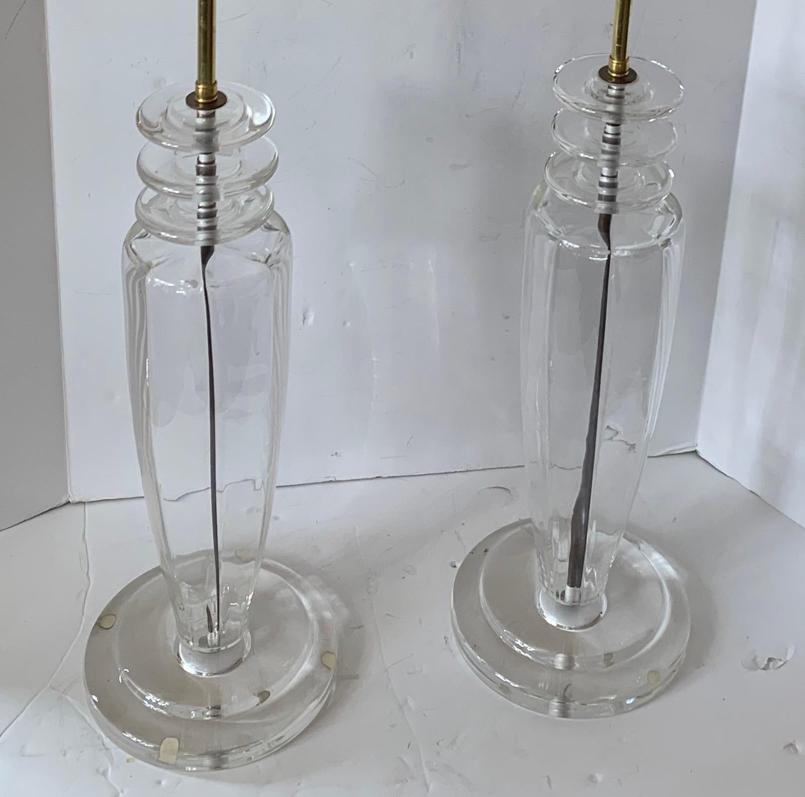 A wonderful pair of Lorin Marsh Mid-Century Modern Italian clear Murano glass and brass disco lamps
Rewired and ready to enjoy.