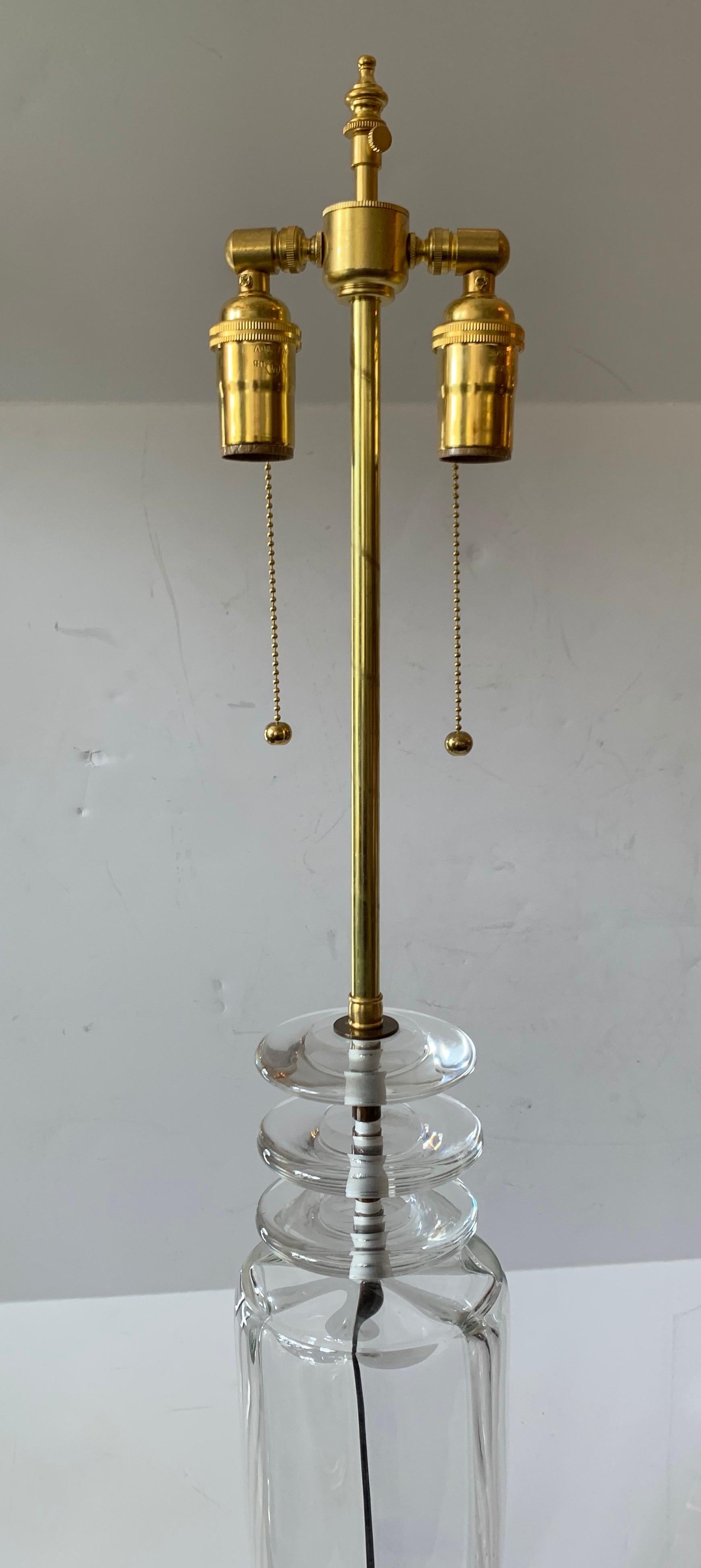 Lorin Marsh Mid-Century Modern Italian Murano Clear Glass Brass Disco Lamps Pair In Good Condition In Roslyn, NY