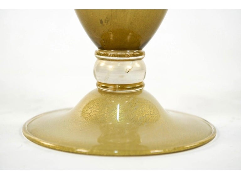 20th Century Lorin Marsh Seguso Italian Murano Art Glass Lidded Urn Shell Vessel Gold Fleck For Sale