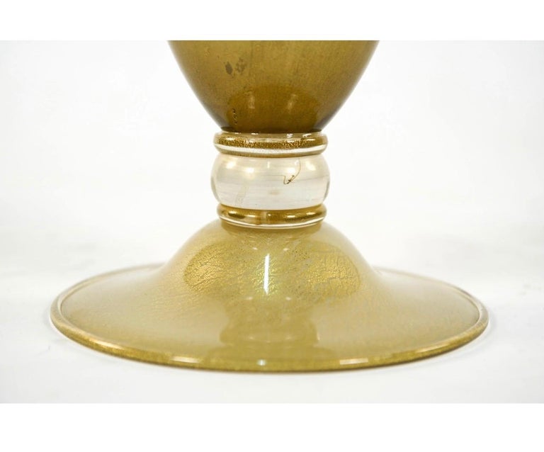 Blown Glass Lorin Marsh Seguso Italian Murano Art Glass Lidded Urn Shell Vessel Gold Fleck For Sale