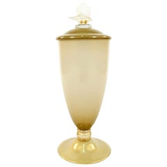 Lorin Marsh Seguso - Vase italien en verre d'art de Murano avec couvercle et couvercle en forme d'urne et mouchetures dorées