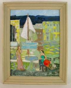   Paysage figuratif de port du yacht Saint Tropez  Peinture