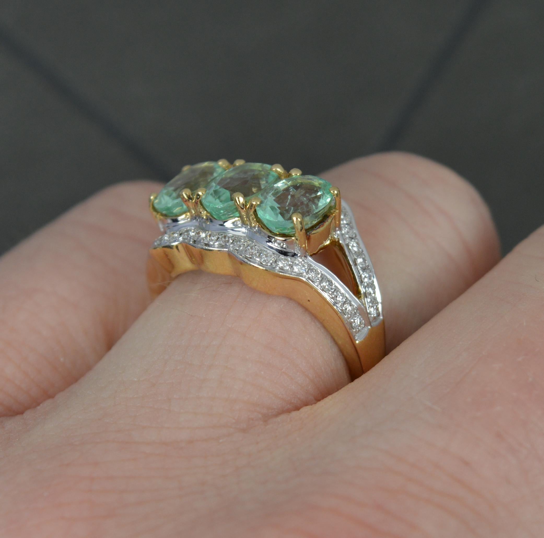Oval Cut Lorique Natural Paraiba Tourmaline and Diamond 18ct Gold Trilogy Cluster Ring