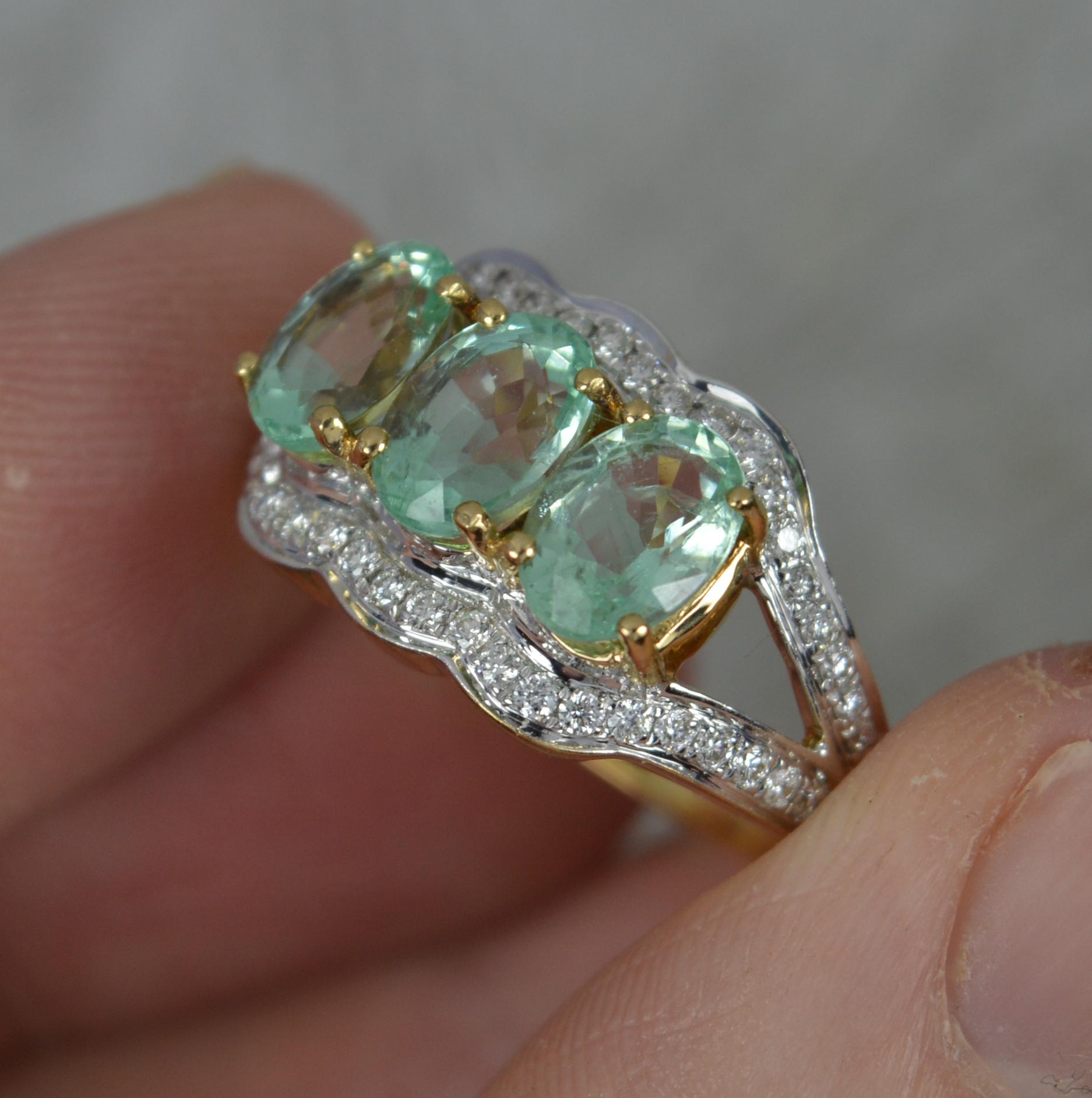 Lorique Natural Paraiba Tourmaline and Diamond 18ct Gold Trilogy Cluster Ring 1