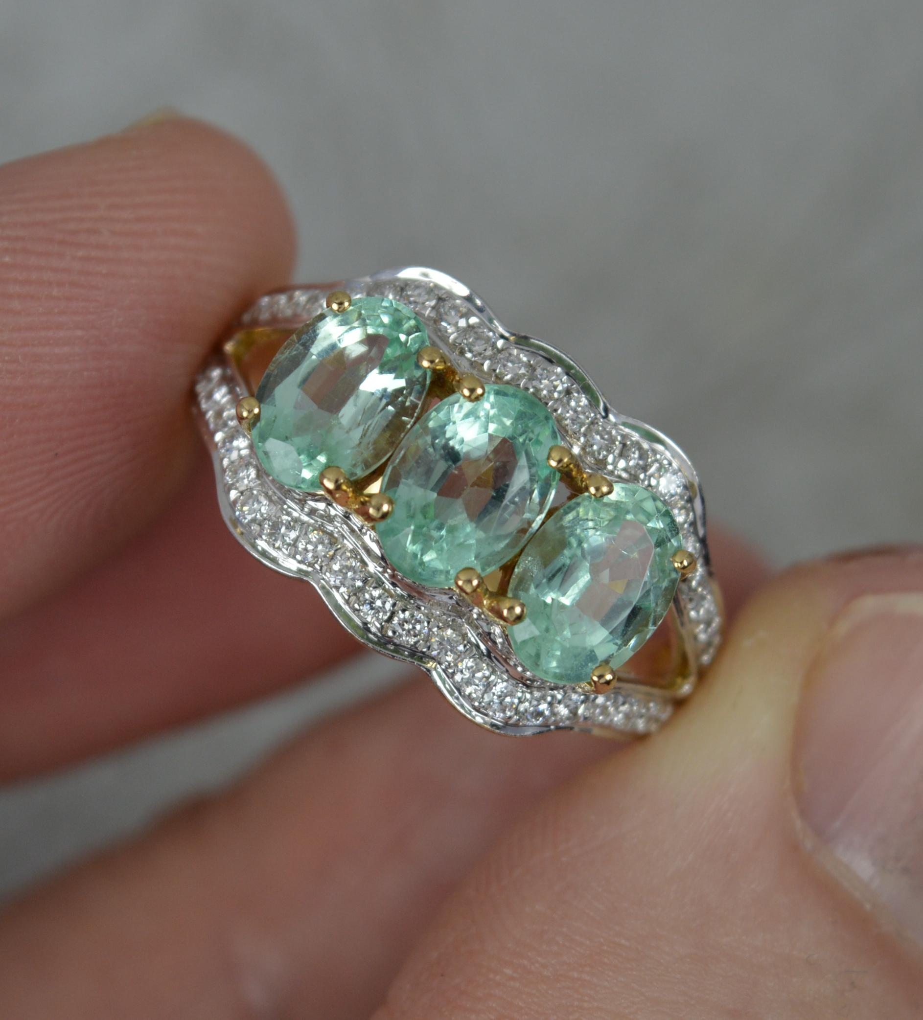 Lorique Natural Paraiba Tourmaline and Diamond 18ct Gold Trilogy Cluster Ring 2
