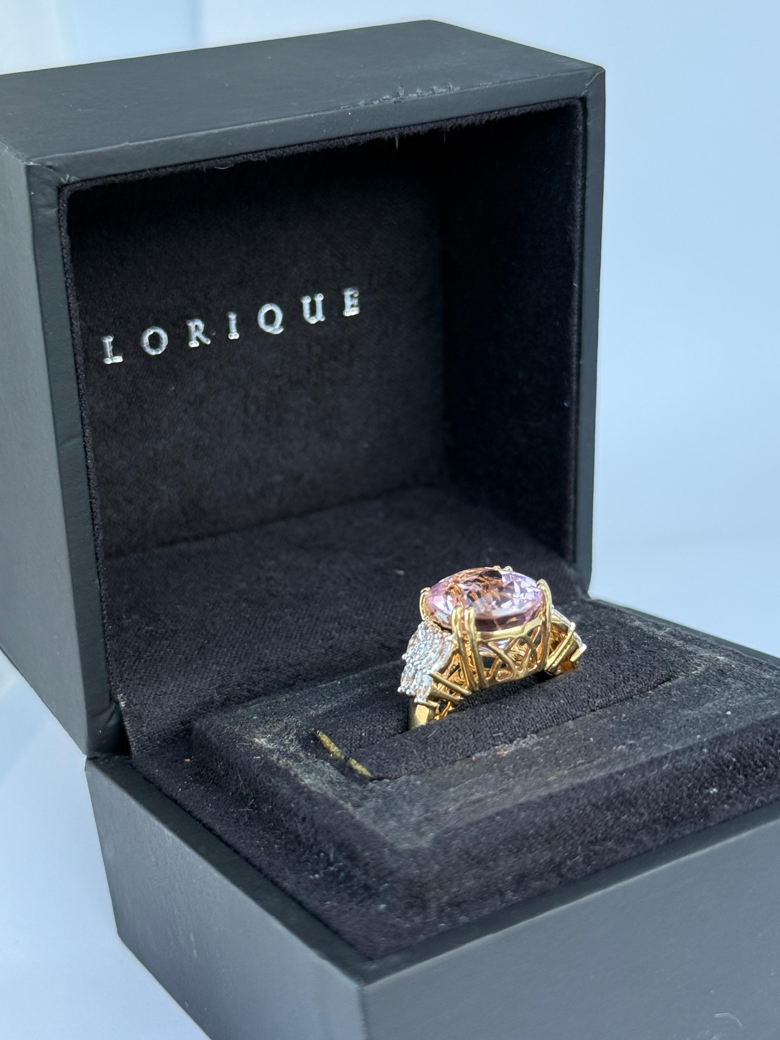 Lorique Pink Kunzite and Diamond 18 Carat Gold Cocktail Ring (Moderne) im Angebot