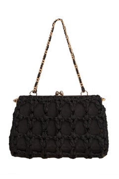 LORIS AZZARO 1970s Black Woven Chain Strap Kiss Lock Frame Bag