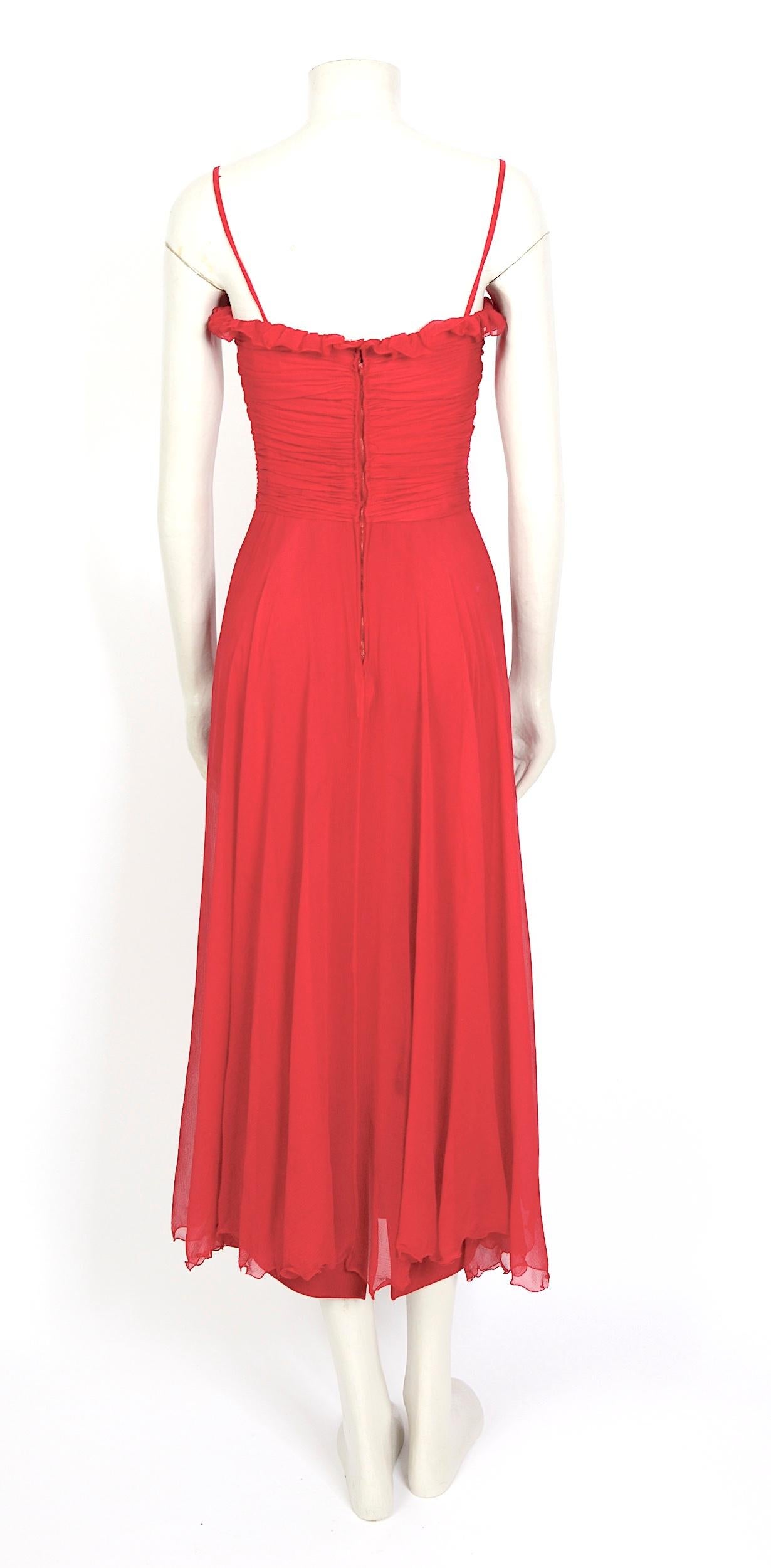 Women's Loris Azzaro 1970s vintage collectors red silk chiffon draped bodice dress For Sale