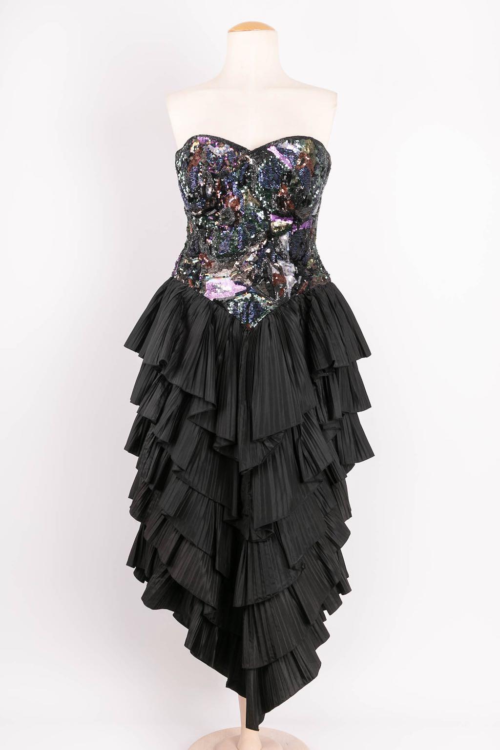 Black Loris Azzaro Asymmetrical Bustier Dress and its Bolero For Sale