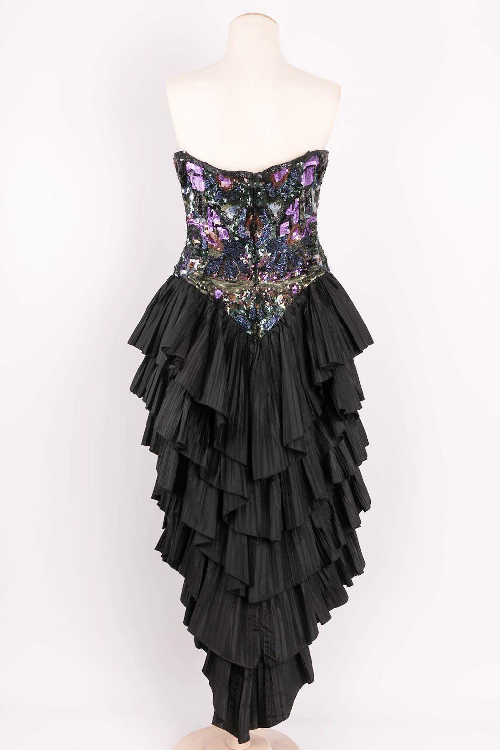 Loris Azzaro Asymmetrical Bustier Dress and its Bolero In Excellent Condition For Sale In SAINT-OUEN-SUR-SEINE, FR