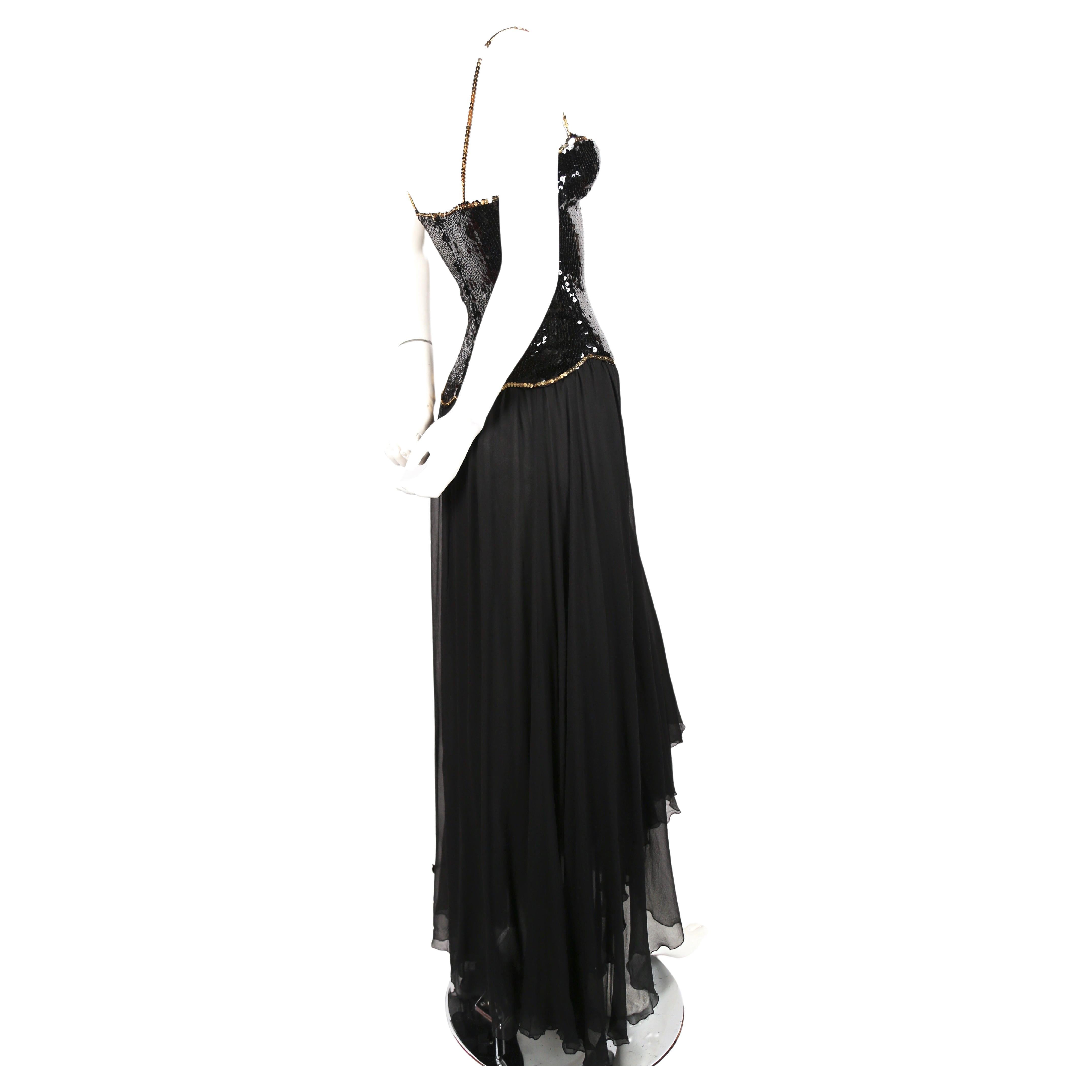 Loris Azzaro asymmetrical gown with sequined bodice, 1970s  In Good Condition For Sale In San Fransisco, CA