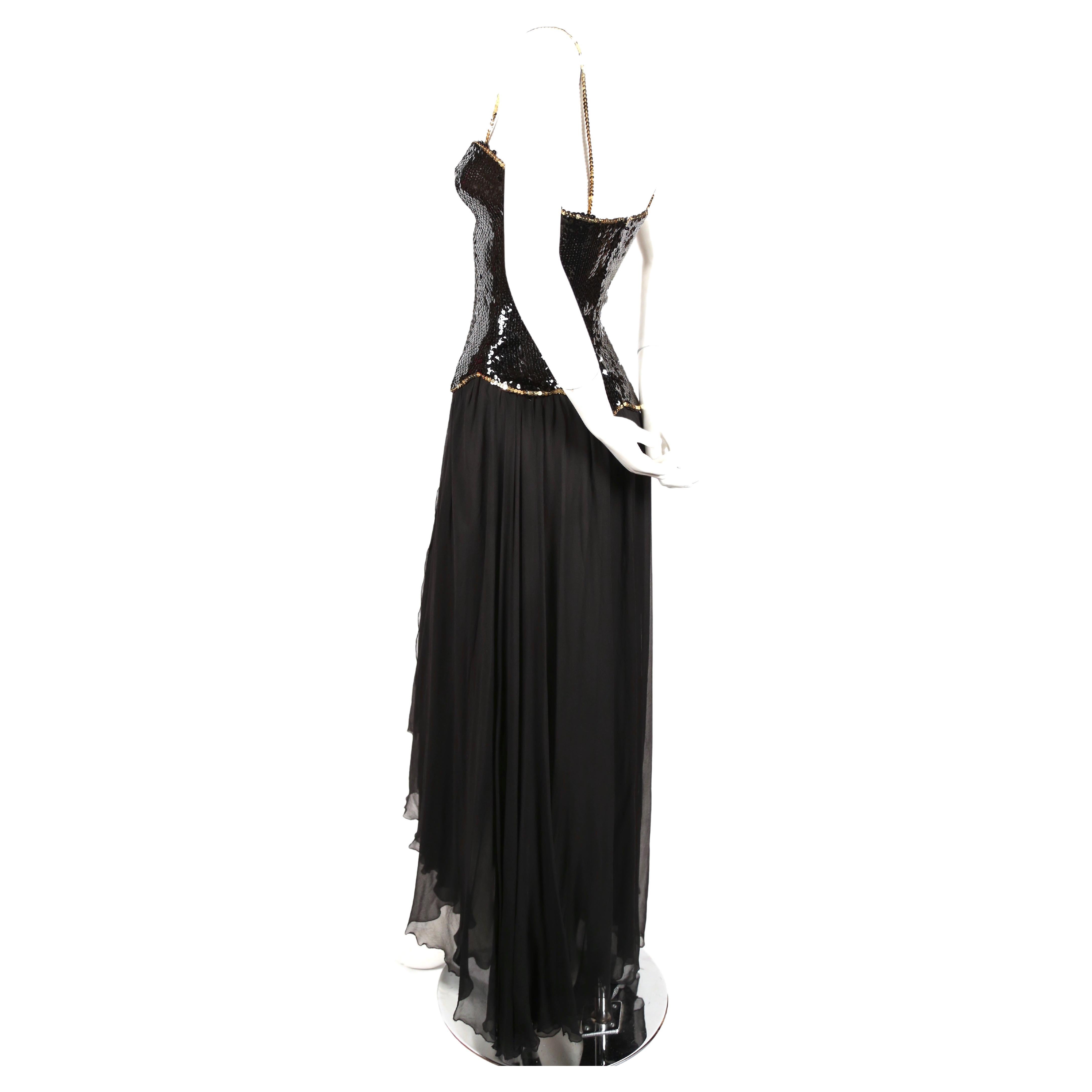 Women's or Men's Loris Azzaro asymmetrical gown with sequined bodice, 1970s  For Sale