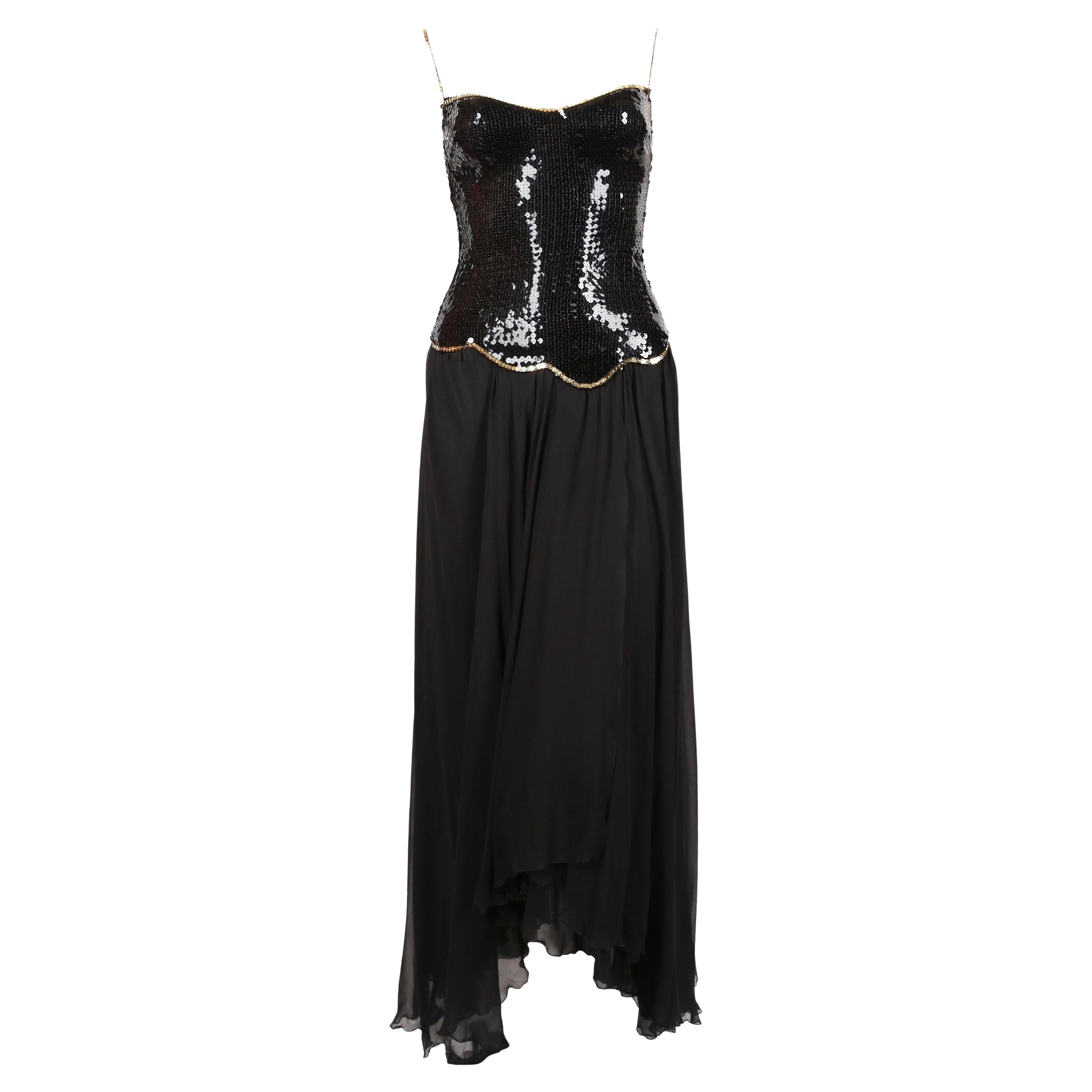 Loris Azzaro asymmetrical gown with sequined bodice, 1970s  For Sale