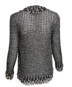 Loris Azzaro Cardigan métallique avec frange en perles, années 1970