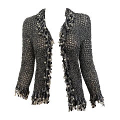 Loris Azzaro zugeschriebener metallischer Cardigan mit Perlenfransen, 1970er Jahre