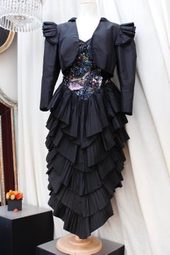 Loris Azzaro beautiful evening set composed of black taffeta