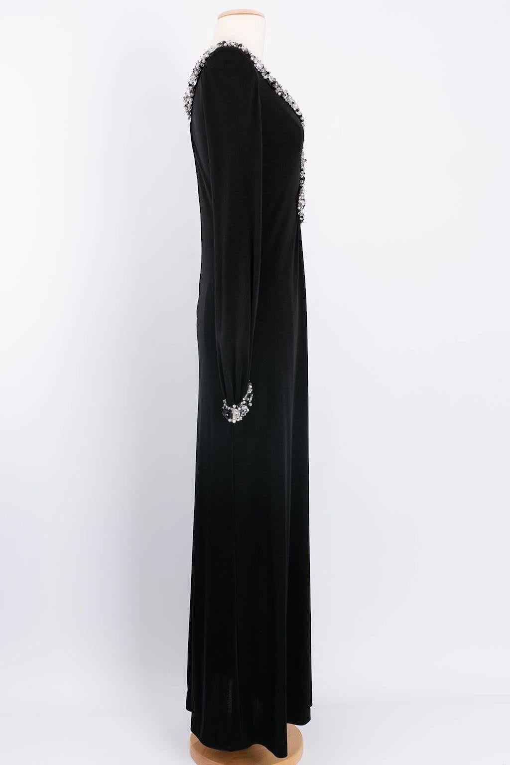 Women's Loris Azzaro Black and Silver Embroidered Viscose Dress For Sale
