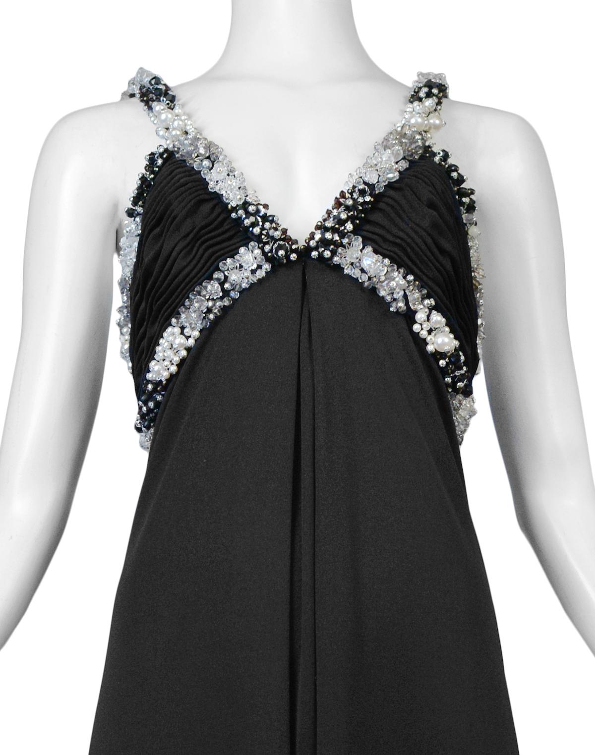 Loris Azzaro Black Beaded Gown In Good Condition In Los Angeles, CA