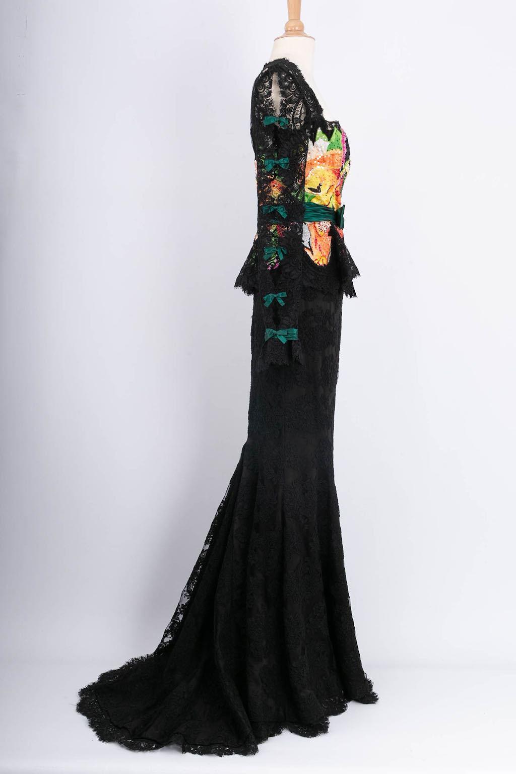 Women's Loris Azzaro Black Guipure Embroidered Set For Sale