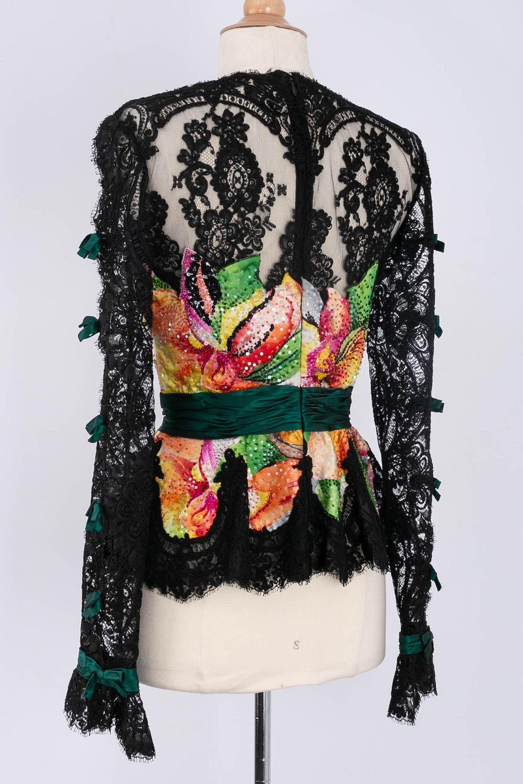 Loris Azzaro Black Guipure Embroidered Set For Sale 5