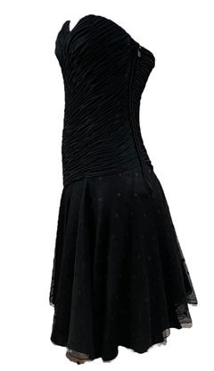 Loris Azzaro Black Strapless Party Dress with Red Underskirt, 1980s