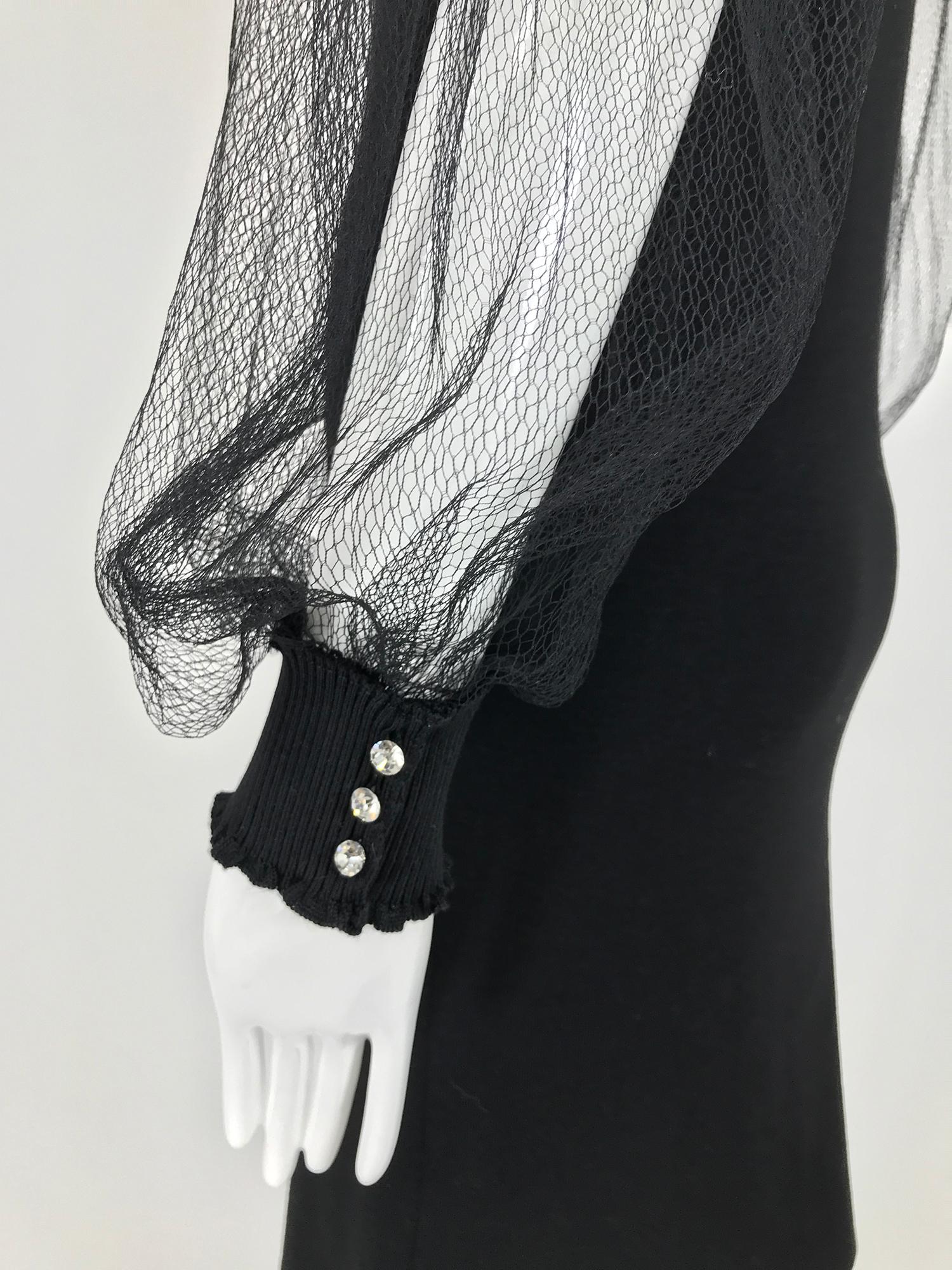 Loris Azzaro Black Wool/cashmere Sheath Dress with Net Sleeves 4