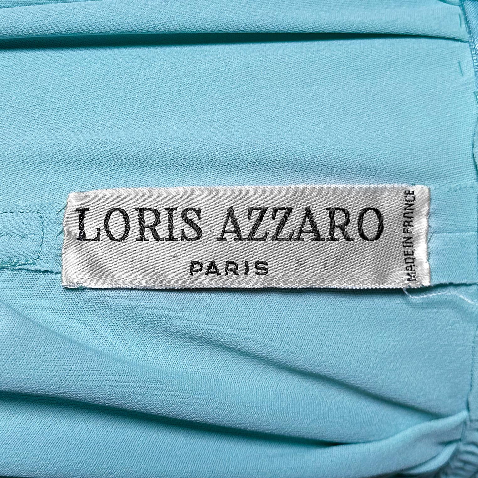 Loris Azzaro Blaues drapiertes Kleid aus Seidenkrepp, CIRCA 1970 für Damen oder Herren im Angebot