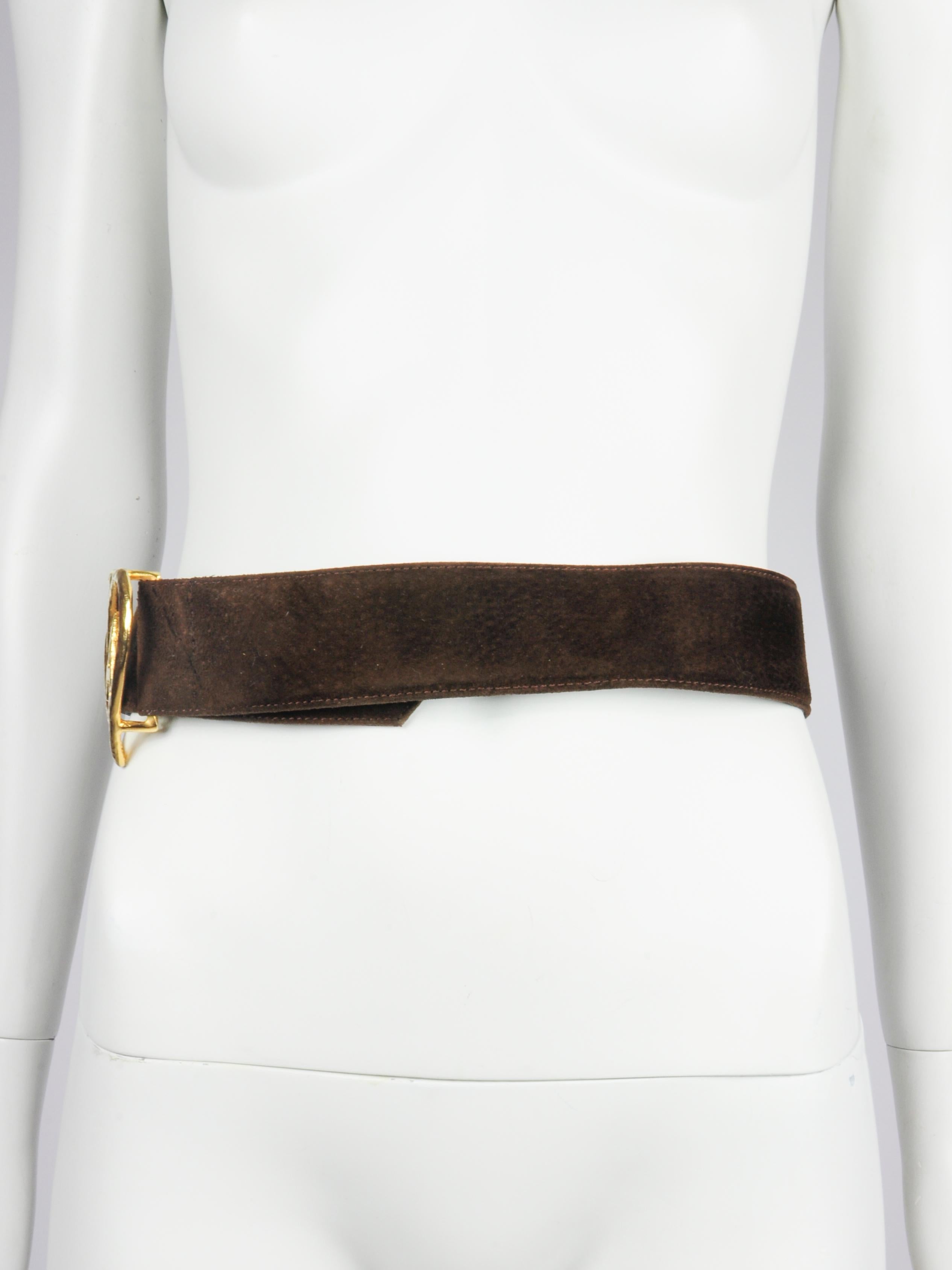 Women's Loris Azzaro Brown Suede Gold LA Heart Logo Waistbelt 1970s For Sale