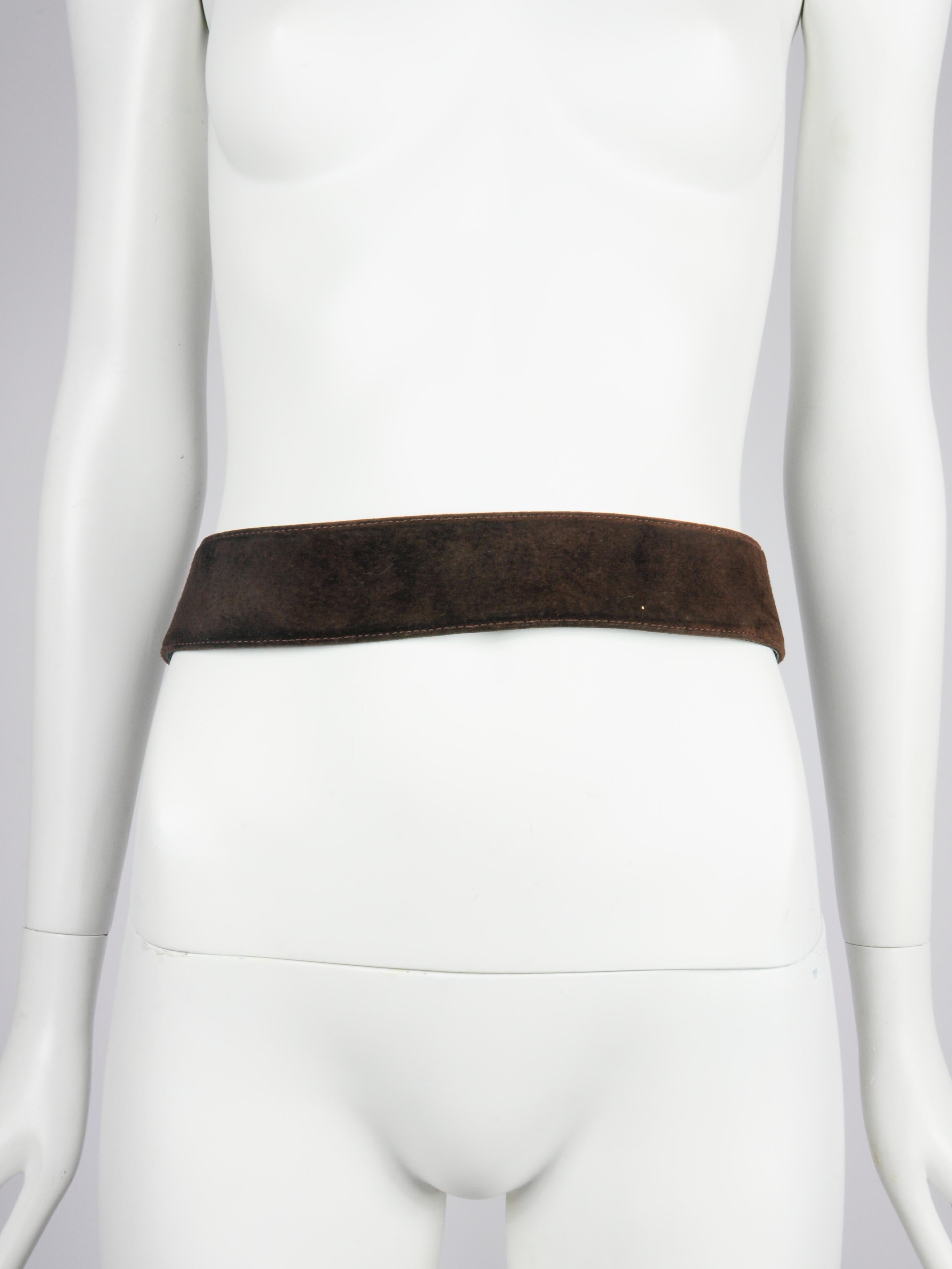 Loris Azzaro Brown Suede Gold LA Heart Logo Waistbelt 1970s For Sale 1