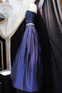 Loris Azzaro Bustier and Skirt Set in Midnight Blue Taffeta